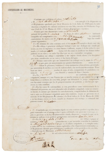 Contrata for a Chinese laborer ("colono") in Matanzas, Cuba