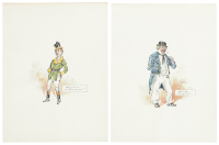 Two original watercolors of Dickens characters by "Kyd"