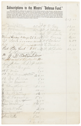Subscriptions to the Miners' "Defense Fund"