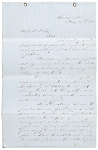 Manuscript letter regarding licenses for gold-carriers