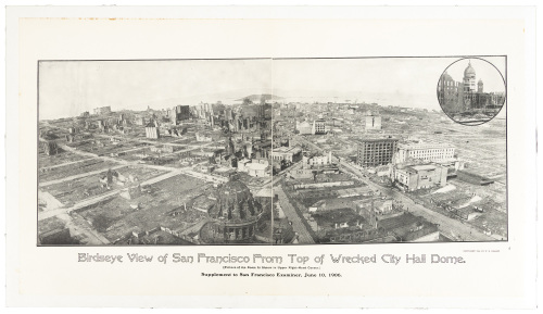 Birdseye View of San Francisco From Top of Wrecked City Hall Dome (Picture of the Dome is Shown in Upper Right-Hand Corner.) Supplement to San Francisco Examiner, June 10, 1906