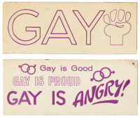 Two early gay pride bumper stickers