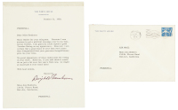 Typed letter to actress Ann Southern signed by President Dwight D. Eisenhower with envelope