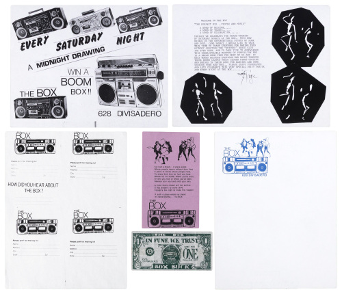 Six pieces of ephemera from The Box, Page Hodel's club