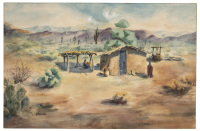 Original signed watercolor of Tohono O'odham settlement