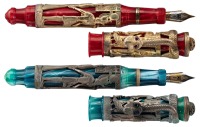 MONTEGRAPPA: Luxor Blue Nile Sterling Silver Limited Edition Fountain Pen [and] Luxor Red Sea Vermeil Limited Edition Fountain Pen * Lot of Two Instruments