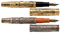 OMAS: Triratna 18K Gold and Stirling Silver Pair of Limited Edition Fountain Pens