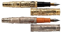 OMAS: Triratna 18K Gold and Stirling Silver Pair of Limited Edition Fountain Pens
