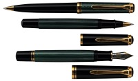 PELIKAN: M800 Souveran Fountain Pen, K600 Ballpoint, and R400 Rollerball Set * Lot of Three Pens