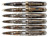 STIPULA: Galileo "Crystal" Skeleton Limited Edition Ballpoint Pen, Silver and Vermeil Overlay * Lot of Six
