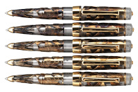 STIPULA: Galileo "Crystal" Skeleton Limited Edition Ballpoint Pen, Vermeil Overlay * Lot of Five