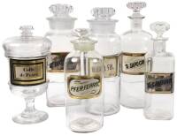 Lot of 17 glass apothecary bottles and jar