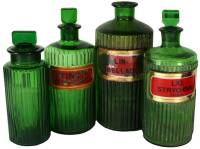 Lot of 4 Green Ribbed Glass Apothecary Jars