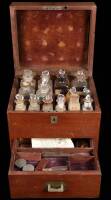 Wooden Medicine Chest with 17 Stoppered Glass Bottles