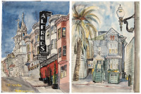 Four 1950's San Francisco street scene watercolors