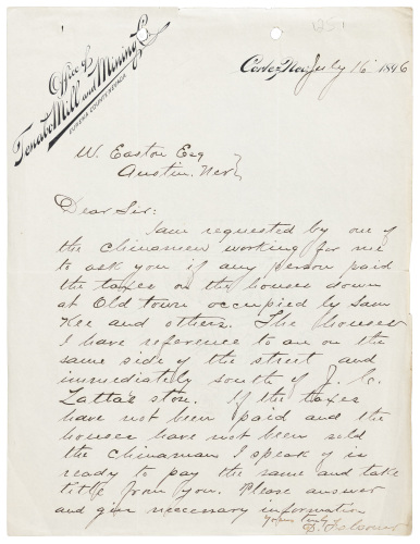 Letter regarding mining town houses