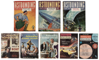 Eight Science Fiction Magazines featuring works by Robert Heinlein