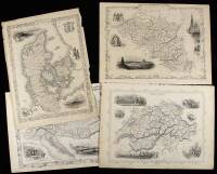 Lot of 4 steel-engraved maps by John Tallis