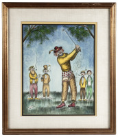Original mixed media painting of clown golfers