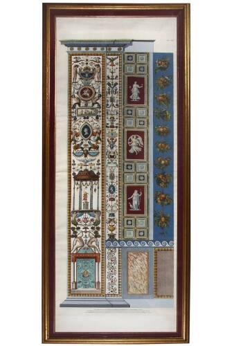Hand-colored copper-plate engraving, Plate #XIII from Loggie de Rafael nel Vaticano