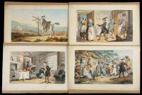 Four watercolor scenes in the style of Thomas Rowlandson