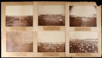 Six sequential photographs of a locomotive collision at Crush, Texas