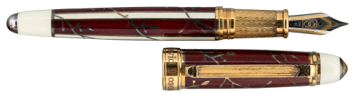 DAVID OSCARSON: Trellis Collection Red Enamel and Vermeil Limited Edition Fountain Pen