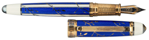 DAVID OSCARSON: Trellis Collection Blue Enamel and Vermeil Limited Edition Fountain Pen
