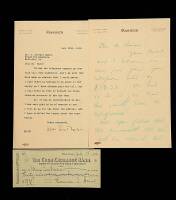 Autograph letter signed, Typed letter signed, and endorsed check