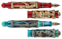 MONTEGRAPPA: Luxor Blue Nile Sterling Silver Limited Edition Fountain Pen [and] Luxor Red Sea Vermeil Limited Edition Fountain Pen * Lot of Two Instruments