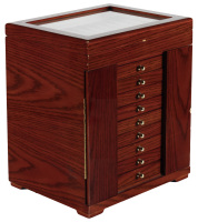 [PEN STORAGE] Large Lacquered Wood Pen Display Box [and] 18 Slotted Pen Trays