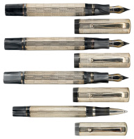 MONTEGRAPPA: Privilege Deco Lot of Three Large Sterling Silver Fountain Pens [and] One Small Sterling Silver Rollerball * Lot of Four Pens