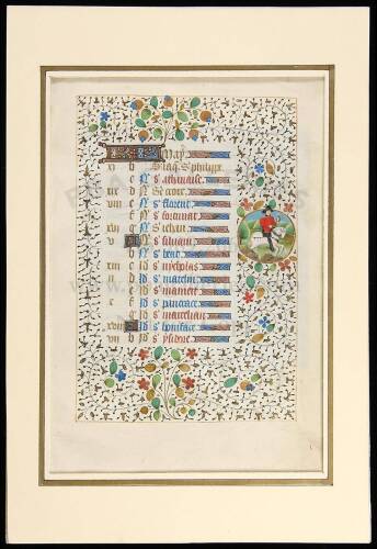 Single Leaf on vellum, from a Calendar (May), illuminated in colors and liquid gold