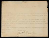 Typed, Signed Letter from Jack London to an Admirer.