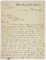 Autograph Letter signed by Wells, Fargo agent James B. Hume, to a William Phillips, a criminal who had sought his help
