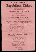 National Republican Ticket with Abraham Lincoln at the top, followed by Hannibal Hamlin for Vice President and local candidates