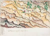Two original watercolor bird's-eye views of the Bishoprics of Cuzco and of Guamanga [i.e. Huamanga], Peru