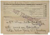 Untransmitted telegram from a Titanic survivor regarding rescue by the Carpathia