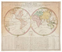 Neue Welt-Karte Welche auf Zwoo Kugelflaechen die Haupt-Theile der Erde, Insel-Gruppen, Theile des Welt-Meers und der en Benennungen den fünsten Welt-theil und die neuesten Entdekkungen nach den Karten und Reisebeschreibungen der berühmtesten Seefahrer un