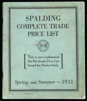 Spalding Complete Trade Price List, Spring and Summer 1933, catalogue