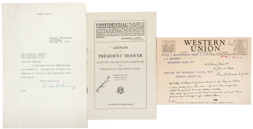 Archive of material relating to Herbert Hoover, including two typed notes signed