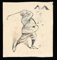 Original ink drawing of a golfer