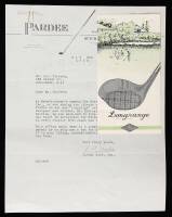 Typed letter signed to Jerome Travers by David Pardee, plus brochure