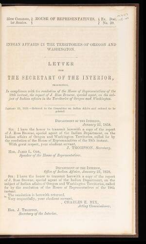 Indian Affairs in the Territories of Oregon and Washington