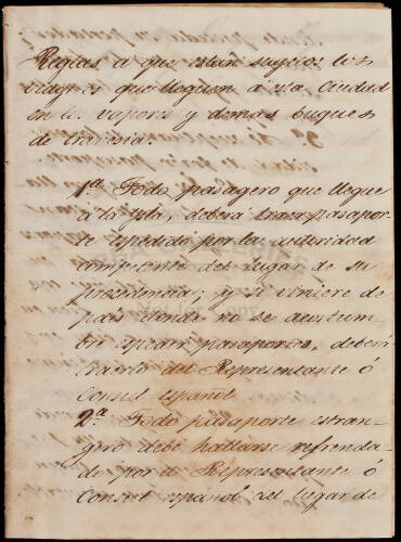 Manuscript document signed by Jose Gutierrez de la Concha containing immigration laws for visitors arriving in Havana.