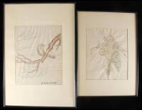 Set of 2 Chinese hand-watercolored woodcuts