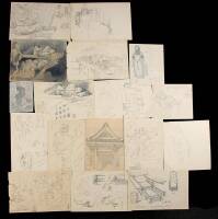 Collection of 19 original drawings of Chinese scenes