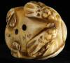 Carved Japanese ivory netsuke of man riding a toad - 2