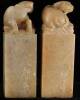 Set of two Japanese carved soapstone seals with a water buffalo on the top of each - 3