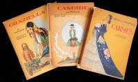 Lot of 3 books with hand-painted pochoir plates and covers
